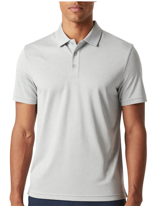 Silver performance mesh polo with button placket and short sleeves