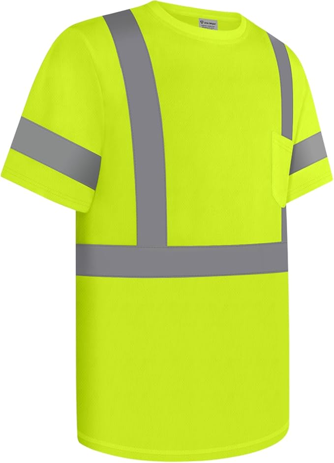 Work Shirts for Men ConstrUCRtion Class 3 High Visibility Shirts for Men, Hi Vis Reflective Safety Shirts for Men Women, Short Sleeve Work Shirts, Breathable