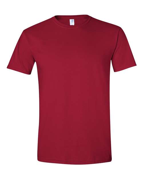 Unisex Softstyle T-shirt in maroon, short-sleeve crew neck, flat front view