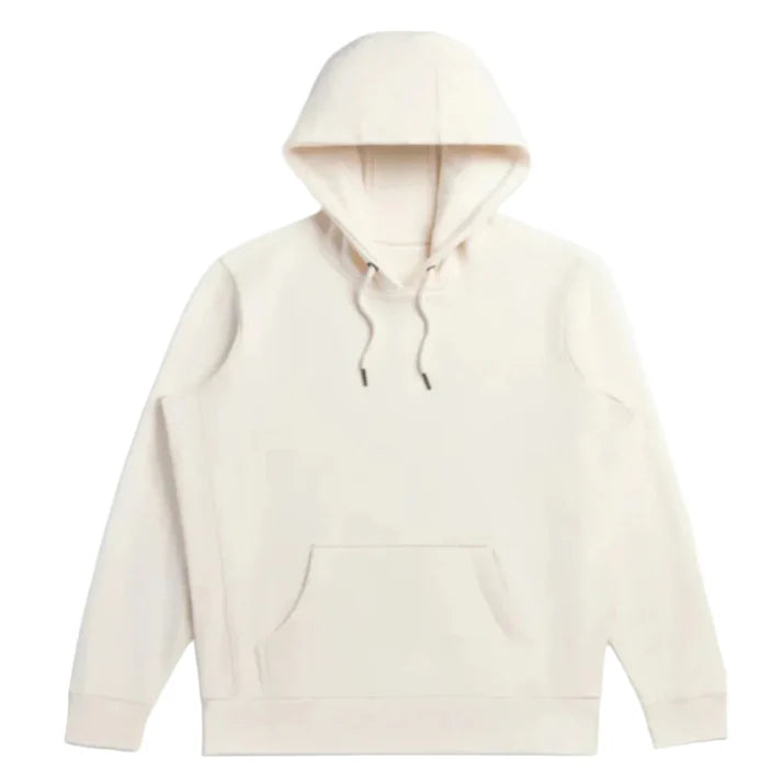 Adult pullover hoodie in beige, with kangaroo pocket and drawstring hood.