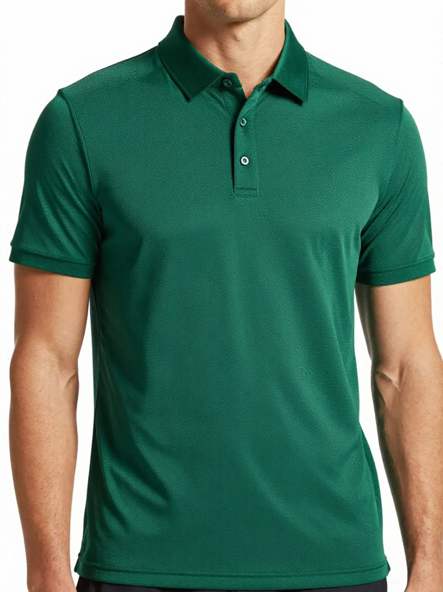 Forest green performance mesh polo with button placket and short sleeves