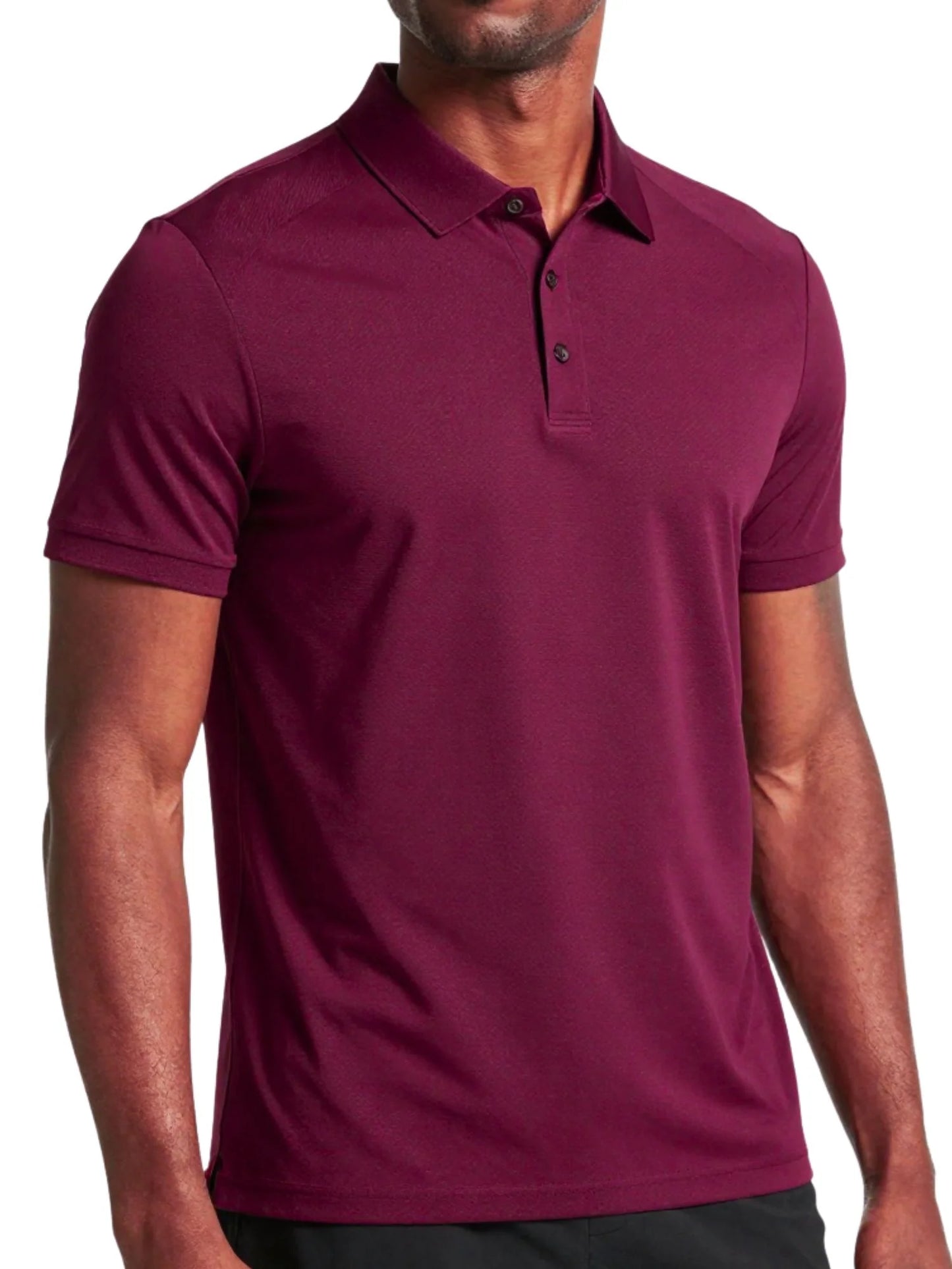 Maroon performance mesh polo with button placket and short sleeves