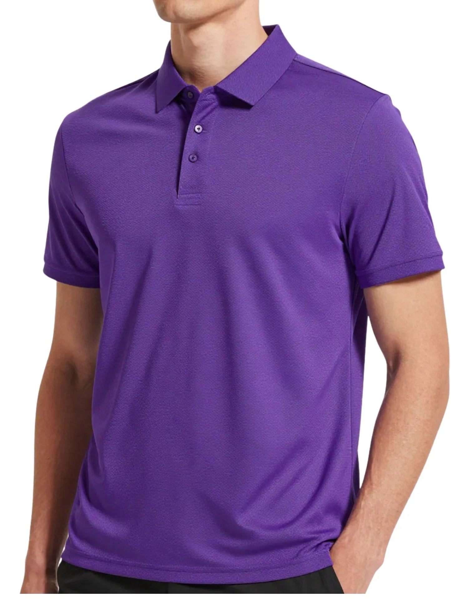 Purple performance mesh polo with button placket and short sleeves