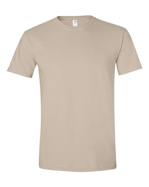 Unisex Softstyle T-shirt in tan, short-sleeve crew neck, flat front